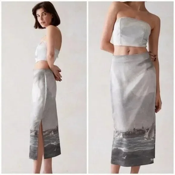 The MET x PacSun Sailboat Satin Midi Skirt and Strapless Bustier Top Set Dress